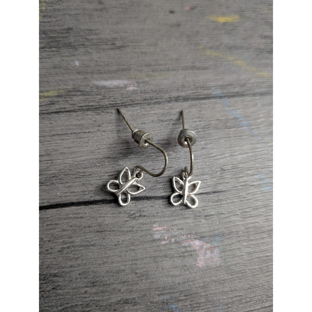Silver Tone Butterfly Drop Earrings Dainty Cutout Charm Dangle Jewelry Women